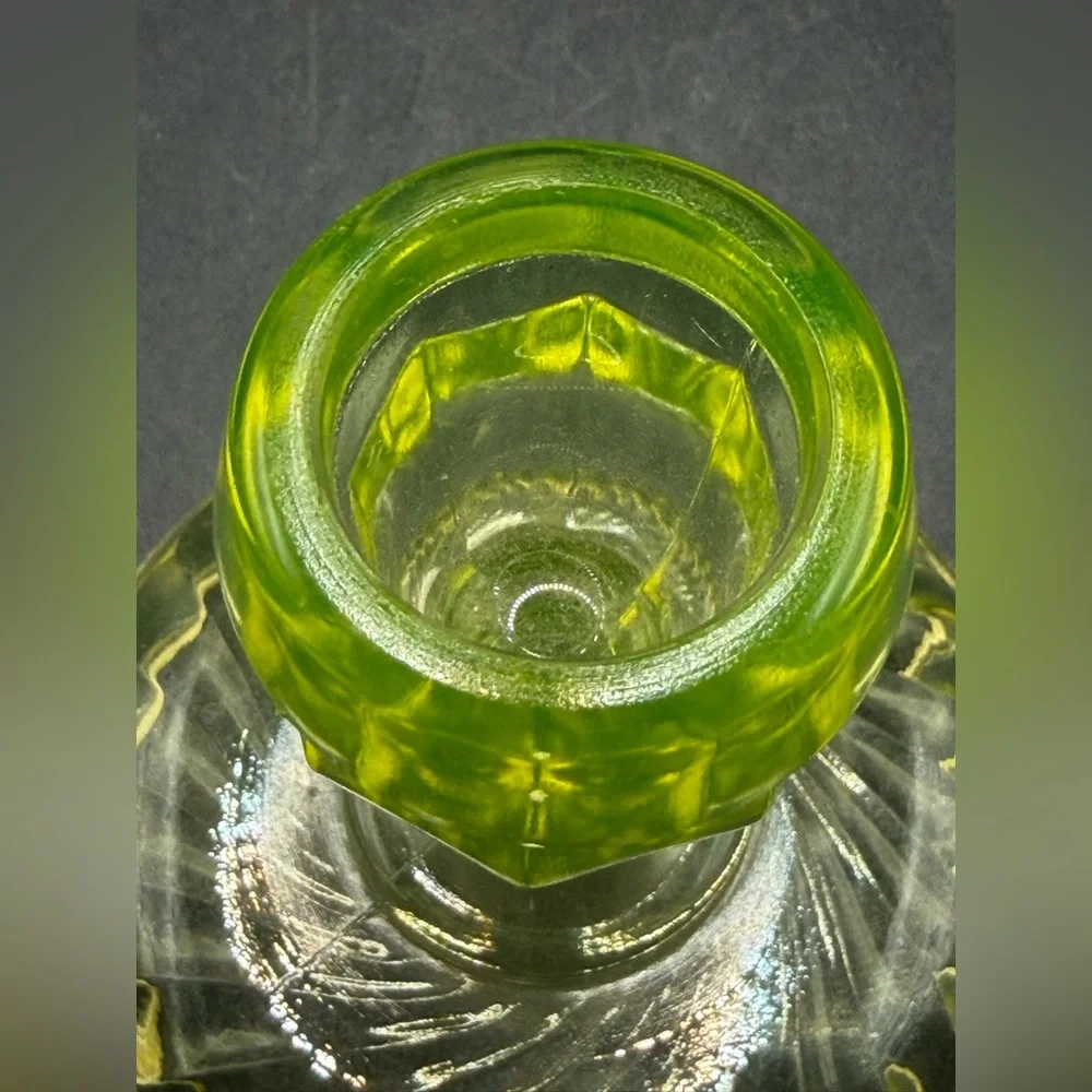 Vintage Vaseline Uranium Optic Twist Glass Candlestick Candle Holder Collectible